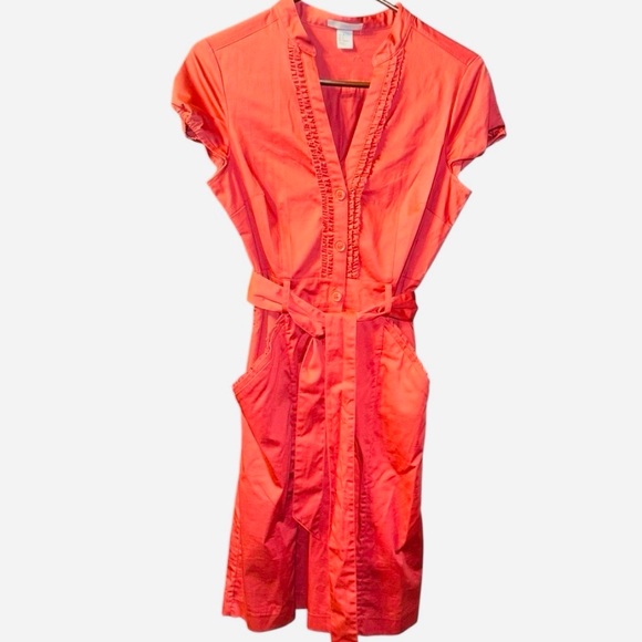 H&M Orange Shirt Dress Belted Short Sleeve Pockets Size 8 NWOT Summer - Picture 2 of 6